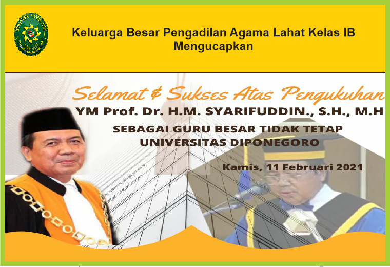 Ucapan Selamat YM Prof Dr H. M Syarifuddin S.H. M.H